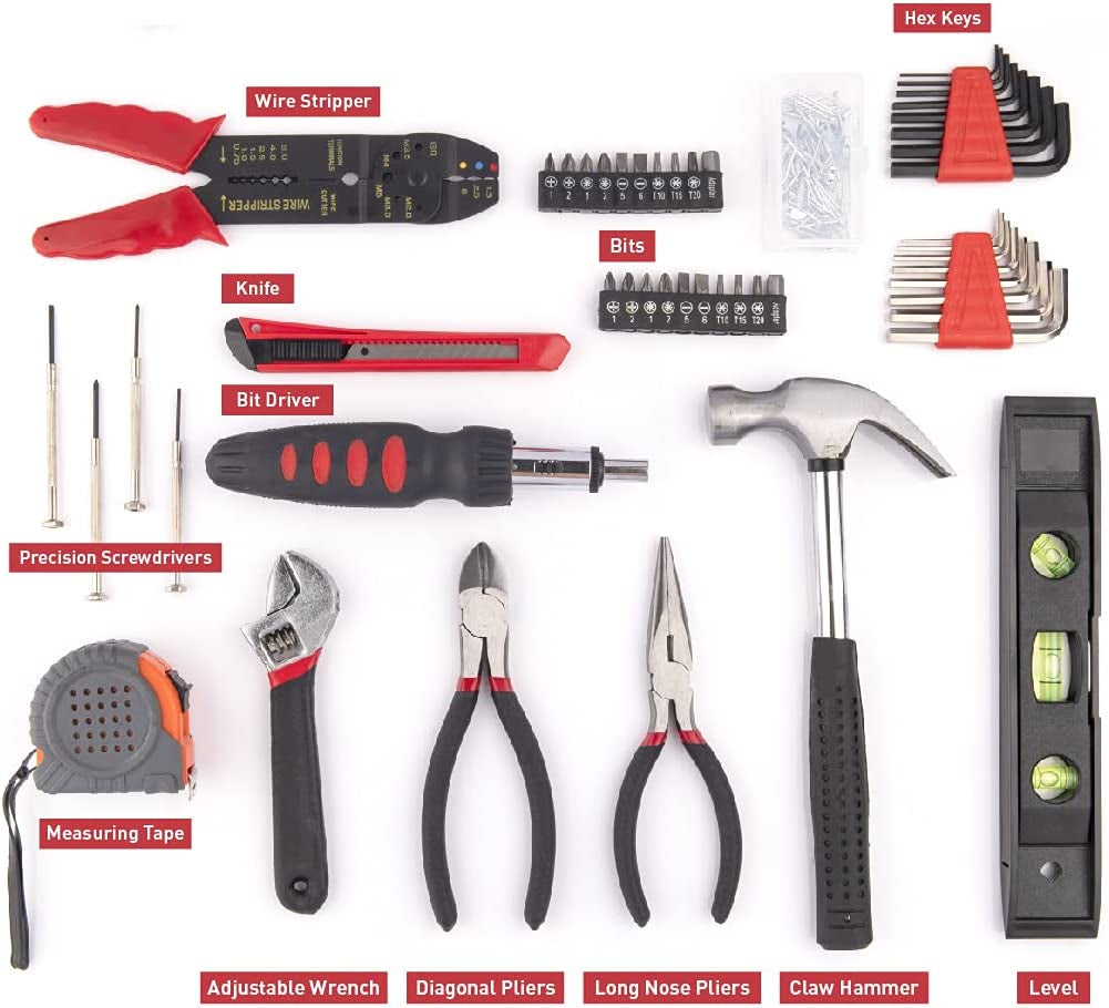 Decare 130-Piece Kitchen Drawer Home Tool Kit, Home Repair Tool Set with Portable Toolbox Storage Case