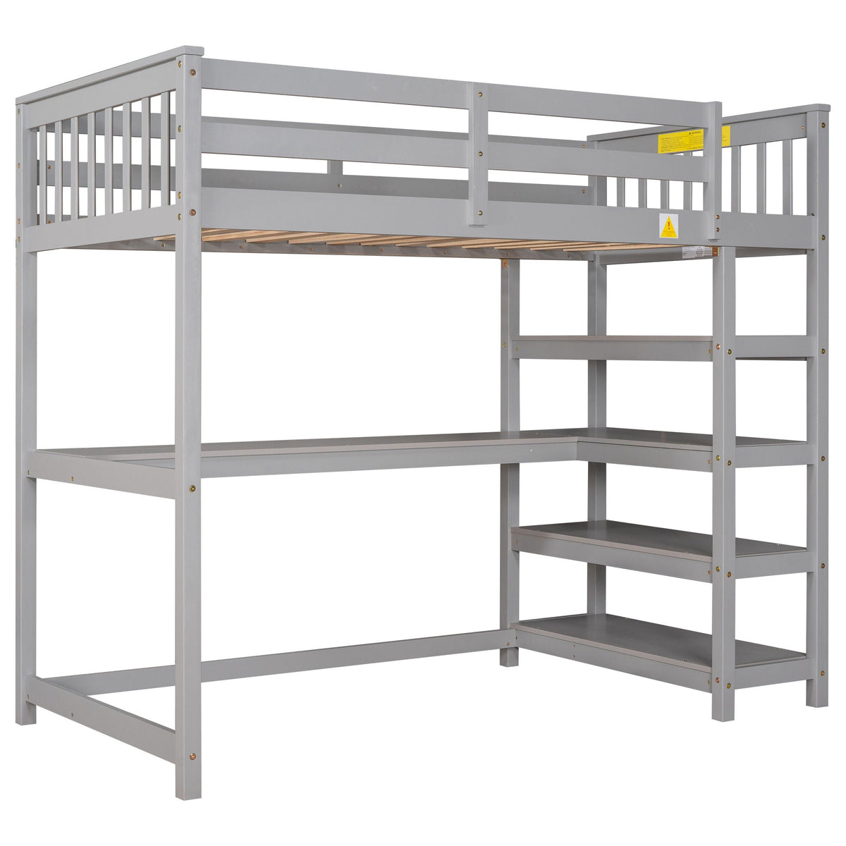 Loft Bed With Storage Shelves And Under Bed Desk