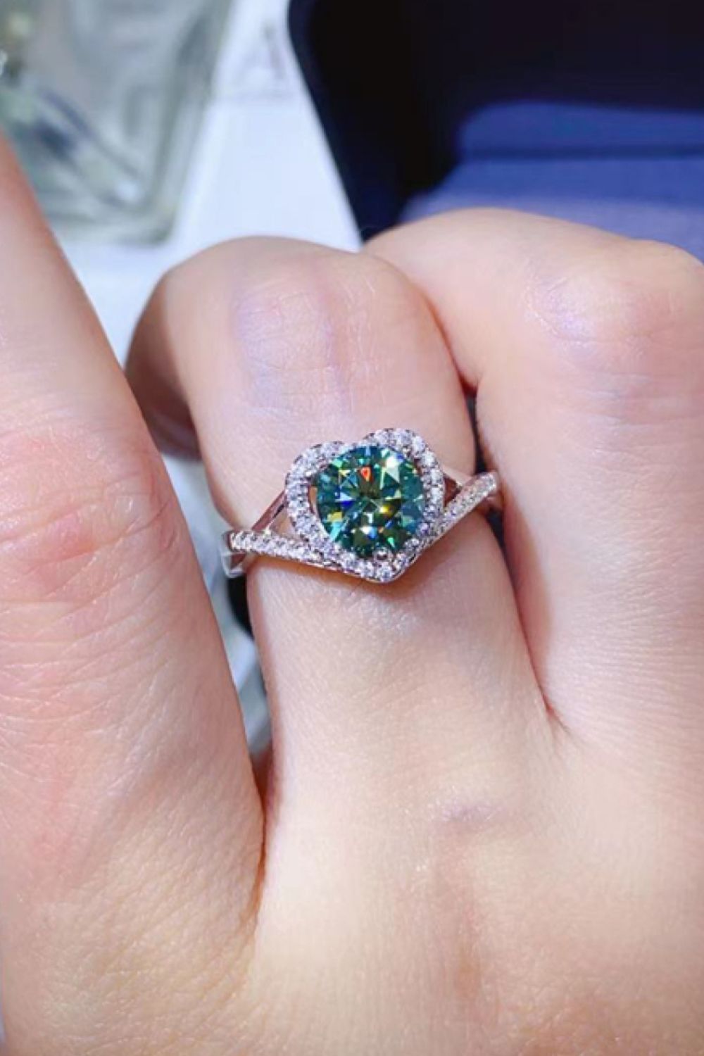 Adored 1 Carat Yellow Green Sparkala™ Platinum Over Pure Sterling Silver Heart Ring
