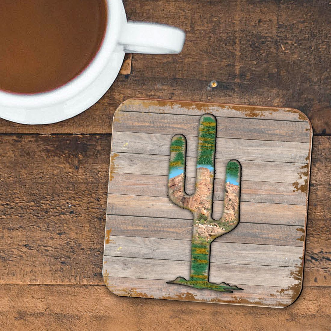 Cactus Wooden Cork Coasters Gift Set of 4 by Nature Wonders - Nature Wildlife Decor  - 8199416C-S4
