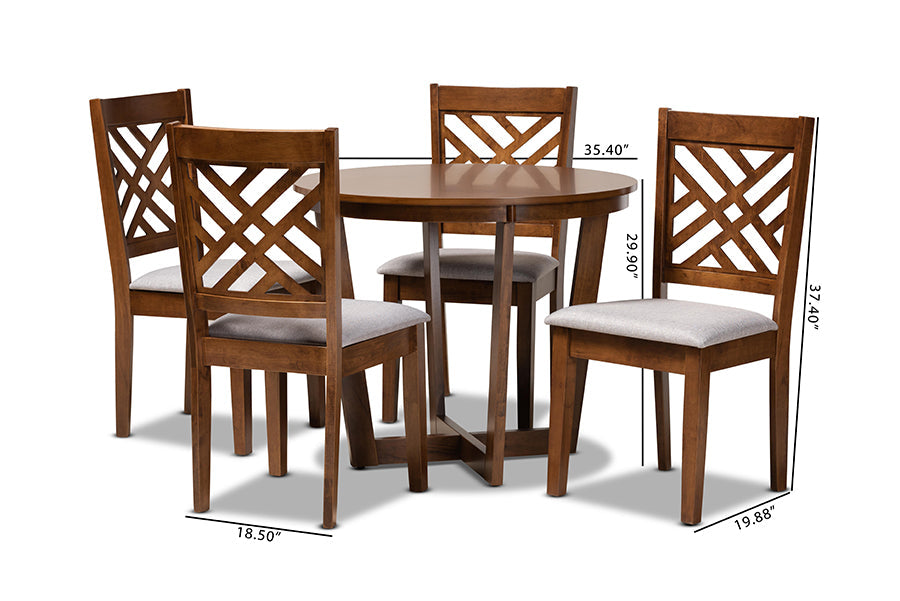Baxton Studio Alena Modern and Contemporary Grey Fabric Upholstered and Walnut Brown Finished Wood 5-Piece Dining Set