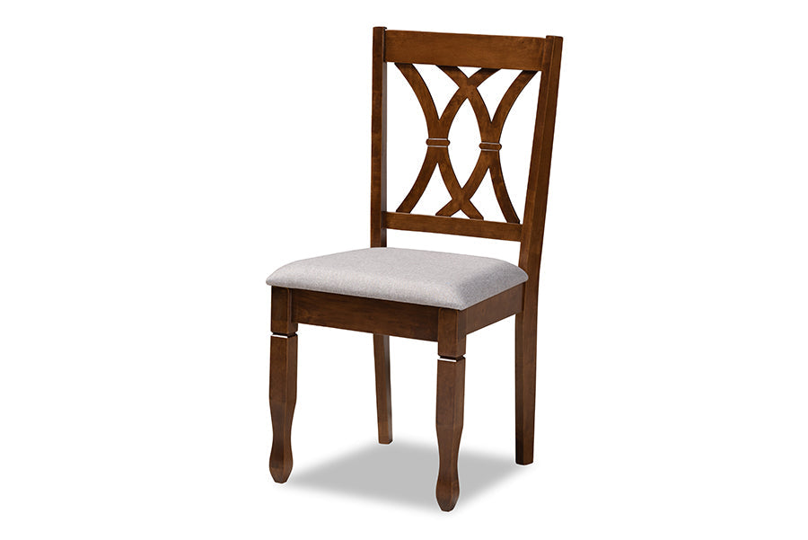 Baxton Studio April Modern and Contemporary Grey Fabric Upholstered and Walnut Brown Finished Wood 5-Piece Dining Set