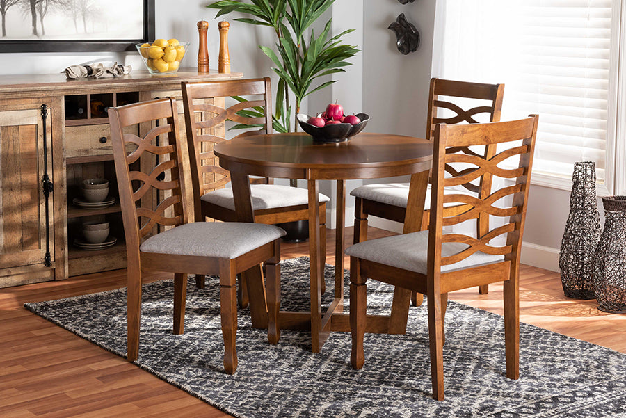 Baxton Studio Alicia Modern and Contemporary Grey Fabric Upholstered and Walnut Brown Finished Wood 5-Piece Dining Set
