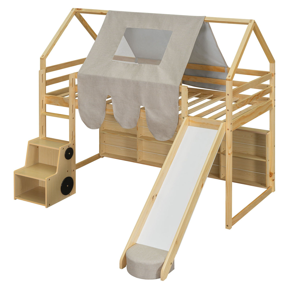 Loft Bed With House Shaped Frame And Tent