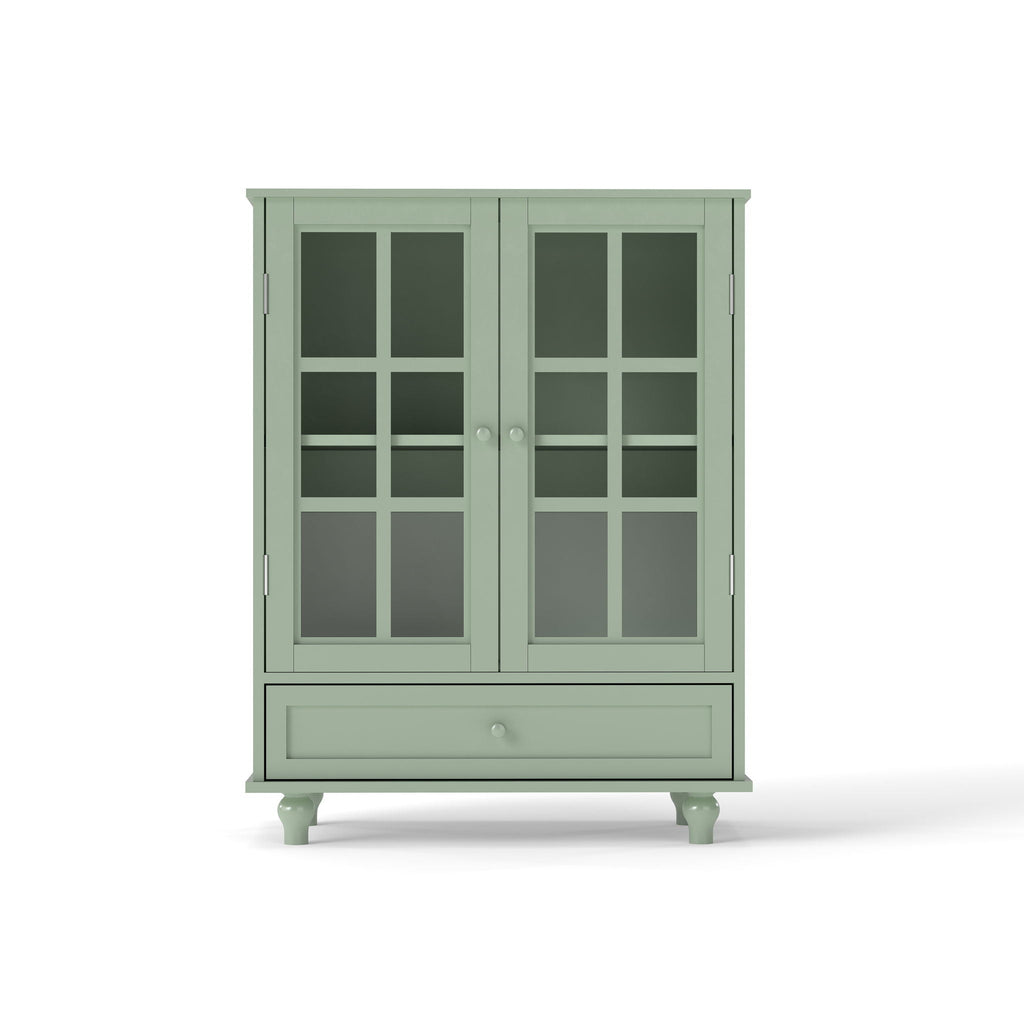Minimalist Buffet Cabinet With Double Glass Doors And Drawer