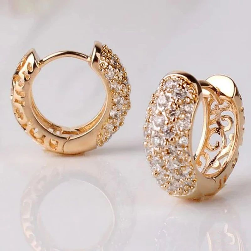 Women Hoop Earrings with Brilliant Cubic Zirconia Aesthetic Hollow Out Pattern Exquisite Female Earrings Wedding Jewelry