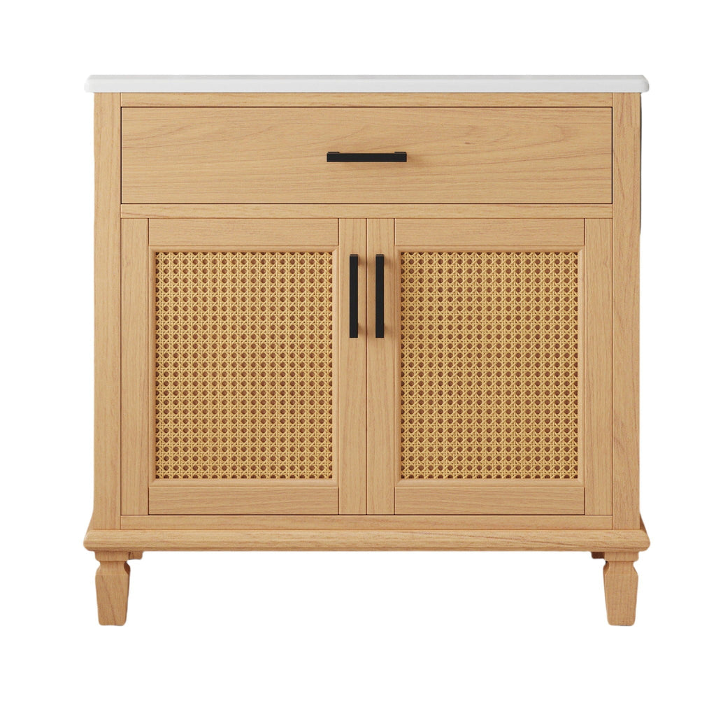 Bathroom Vanity With Ceramic Sink, Modern Free Standing Cabinet With Soft Close Drawers