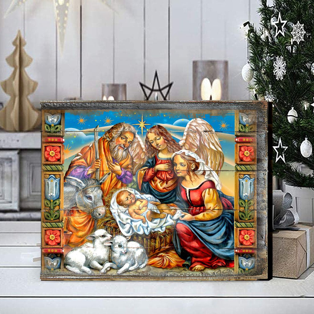 Hitchin Nativity Wooden Wall Art by G. DeBrekht - Nativity Holiday Decor - 8614031B
