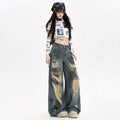 Womens American-style Distressed Wide-leg Jeans