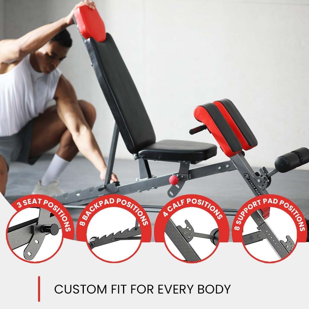 Multi-Functional FID Weight Bench for Full All-In-One Body Workout – Hyper Back Extension, Roman Chair, Adjustable Ab Sit up Bench, Incline Decline Bench, Flat Bench