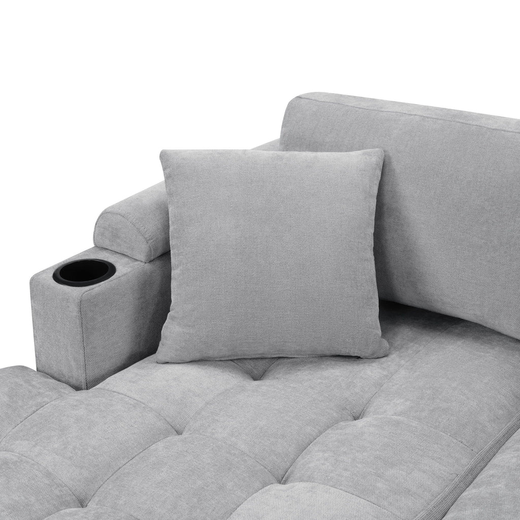 U Shaped Sectional Sofa, Corner Living Room Couch With Built In Cup Holders, Storage, USB Ports