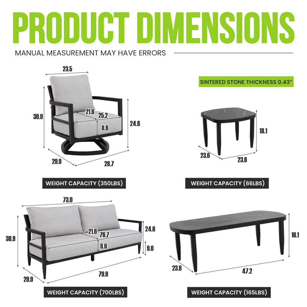 6 Piece Outdoor Conversation Set With Swivel Chairs - Ember Black