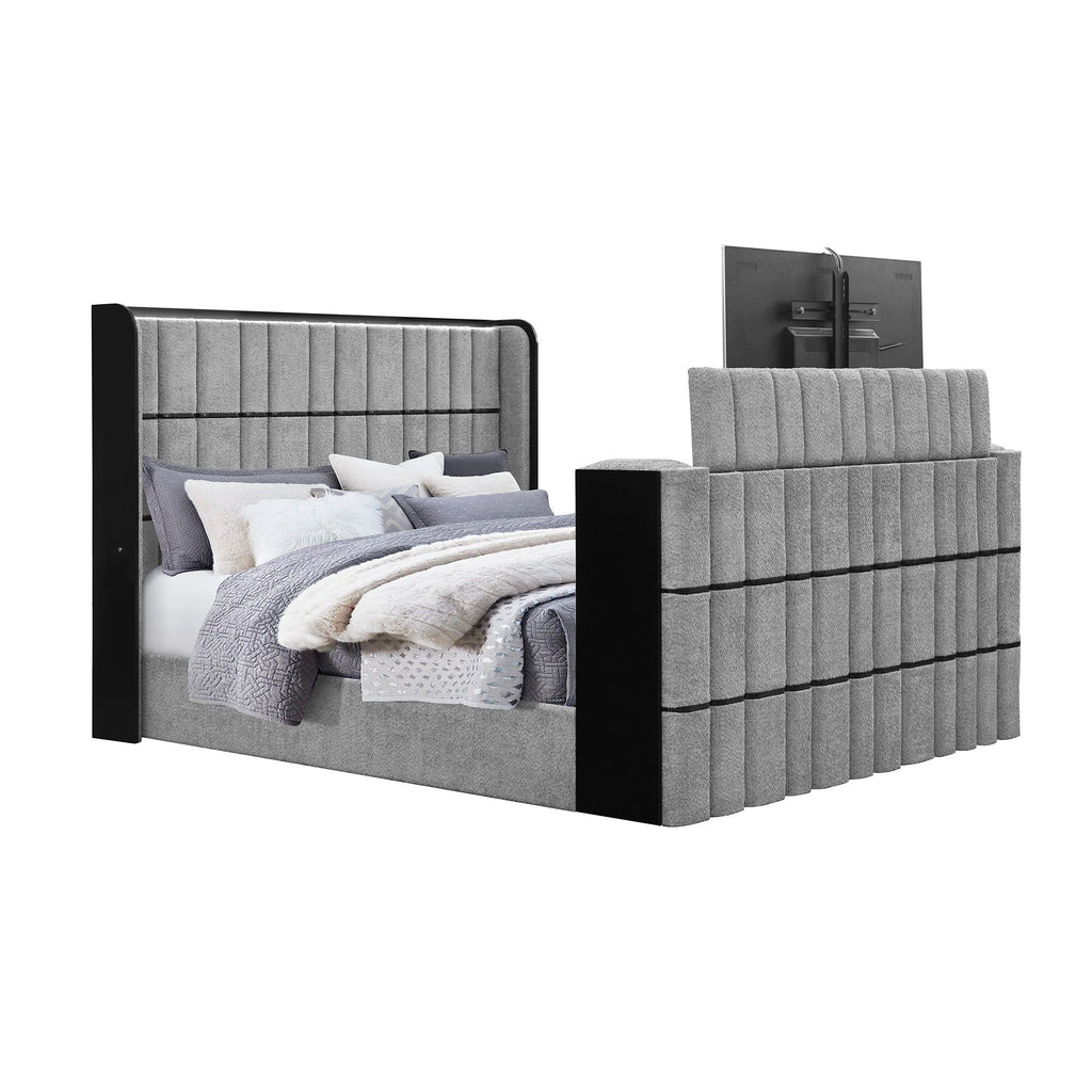 Isaiah - 5 Piece Bedroom Set With TV Lift-LED, Speakers And Fireplace