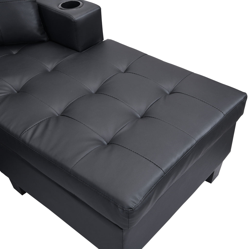 Modern Sectional Sofa Set With L Shape Chaise Lounge, Cup Holder, 4 Seat