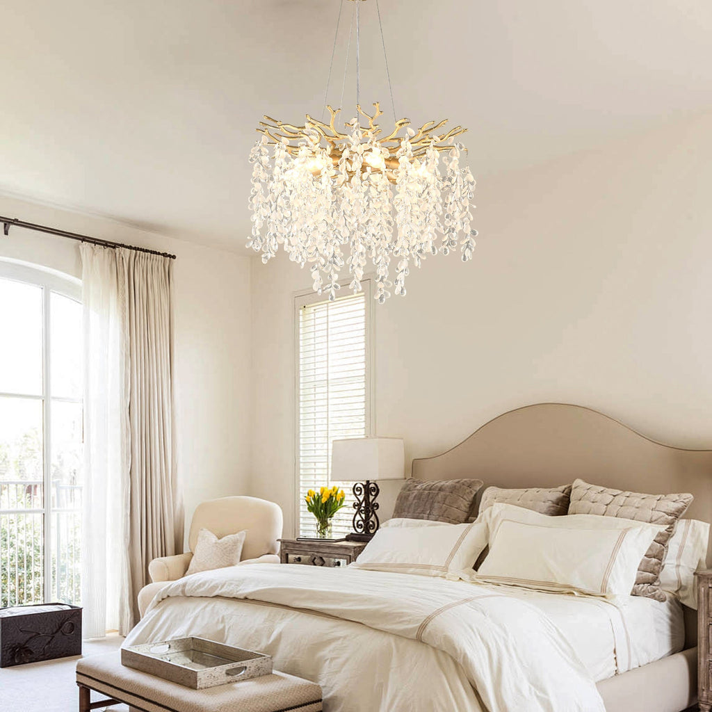 6-Light Chandelier Crystal Ceiling Lamp in Gold