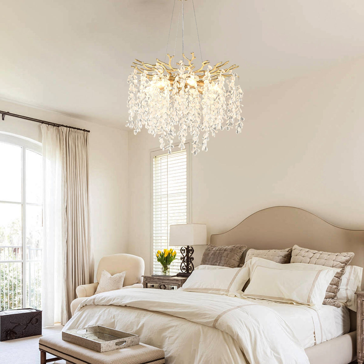 6-Light Chandelier Crystal Ceiling Lamp in Gold