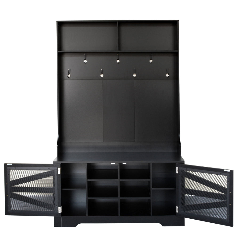 Entryway Bench With Coat Rack, 3 In 1 Design And Adjustable Shelves