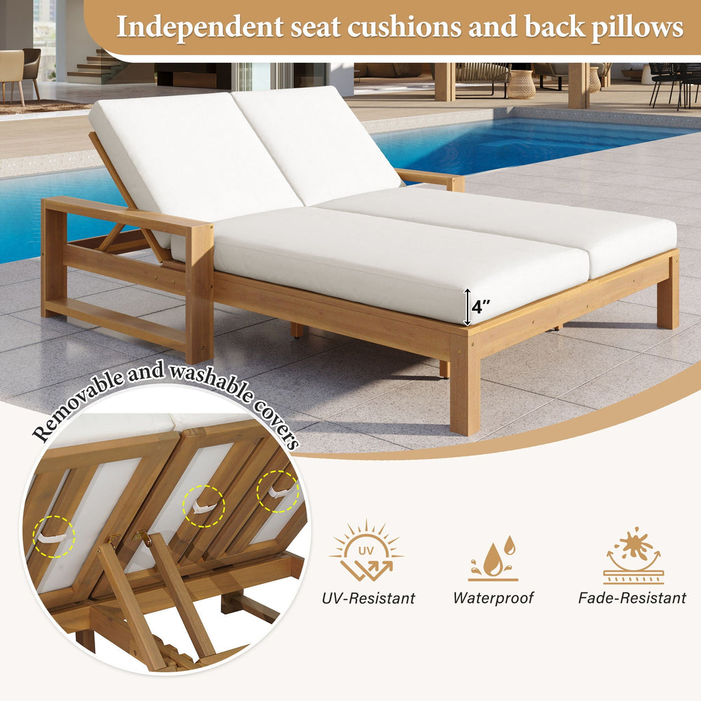 Outdoor Double Lounge Chair With 5 Position Adjustable Backrest