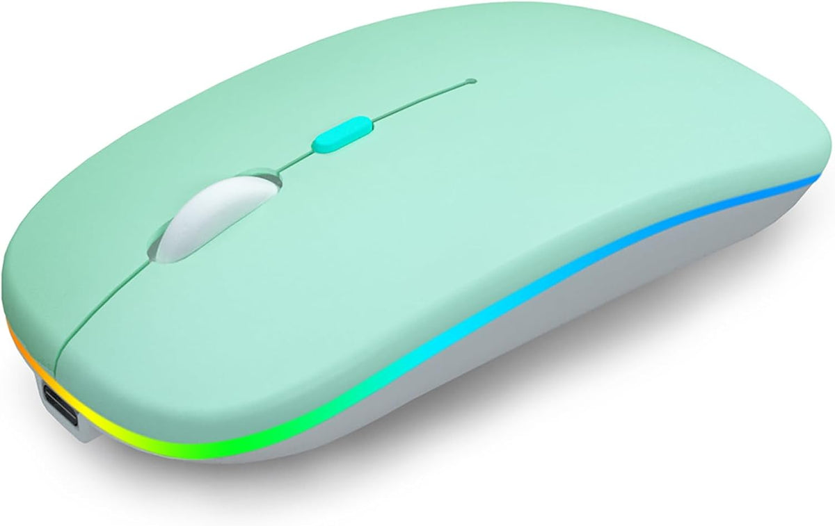 Wireless Bluetooth Mouse, Rechargeable, Dual Mode Bluetooth 5.2 & 2.4G USB, LED Lights, Slim, Silent, Portable Computer Mouse for Laptop, PC, Macbook, Ipad, Tablet (Green)
