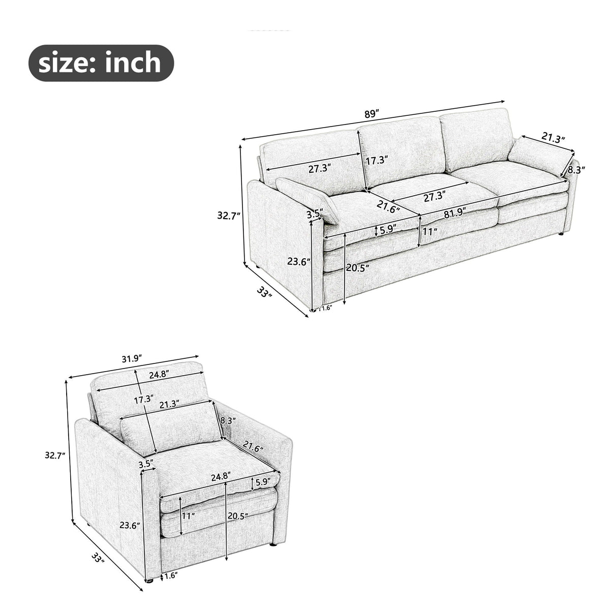 Cozy Sofa Set Oversized Comfy Cloud Sofa with Double Cushion