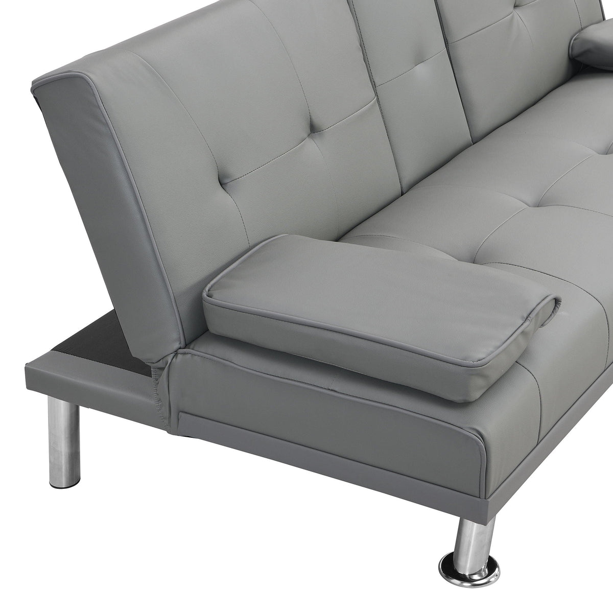 Modern Sofa Bed With Armrest 2 Holders, Wood Frame & Stainless Leg