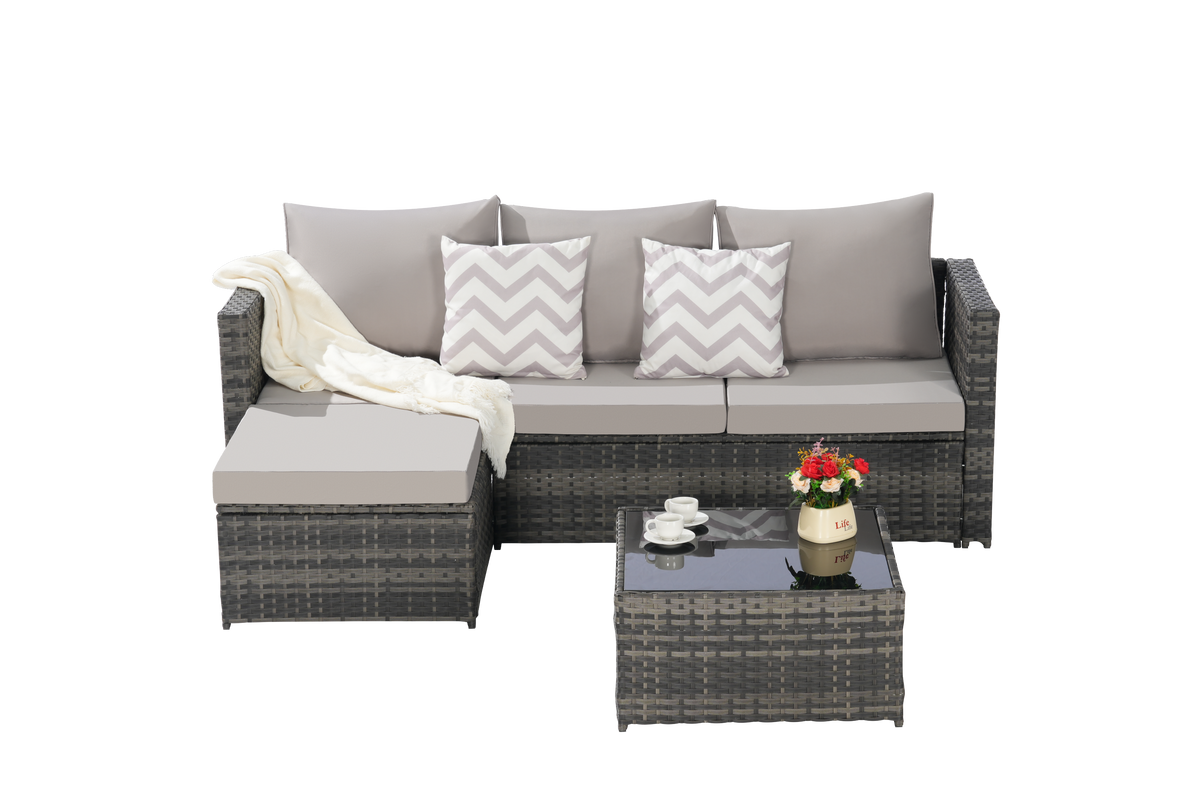2 Pieces Patio Furniture Set with Woven Sectional and Ottoman