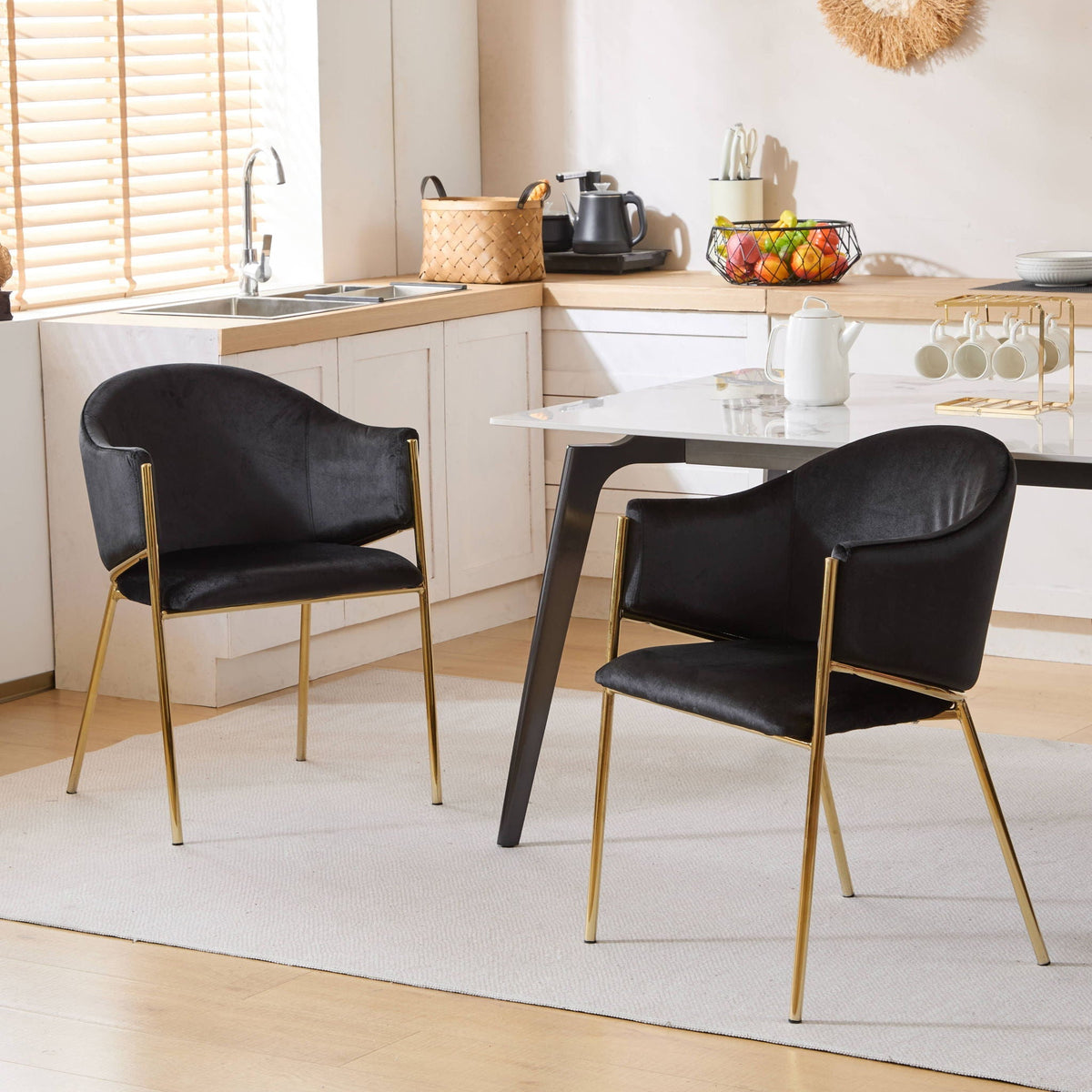 Modern Upholstered Dining Chair With Plush Velvet and Metal Frame