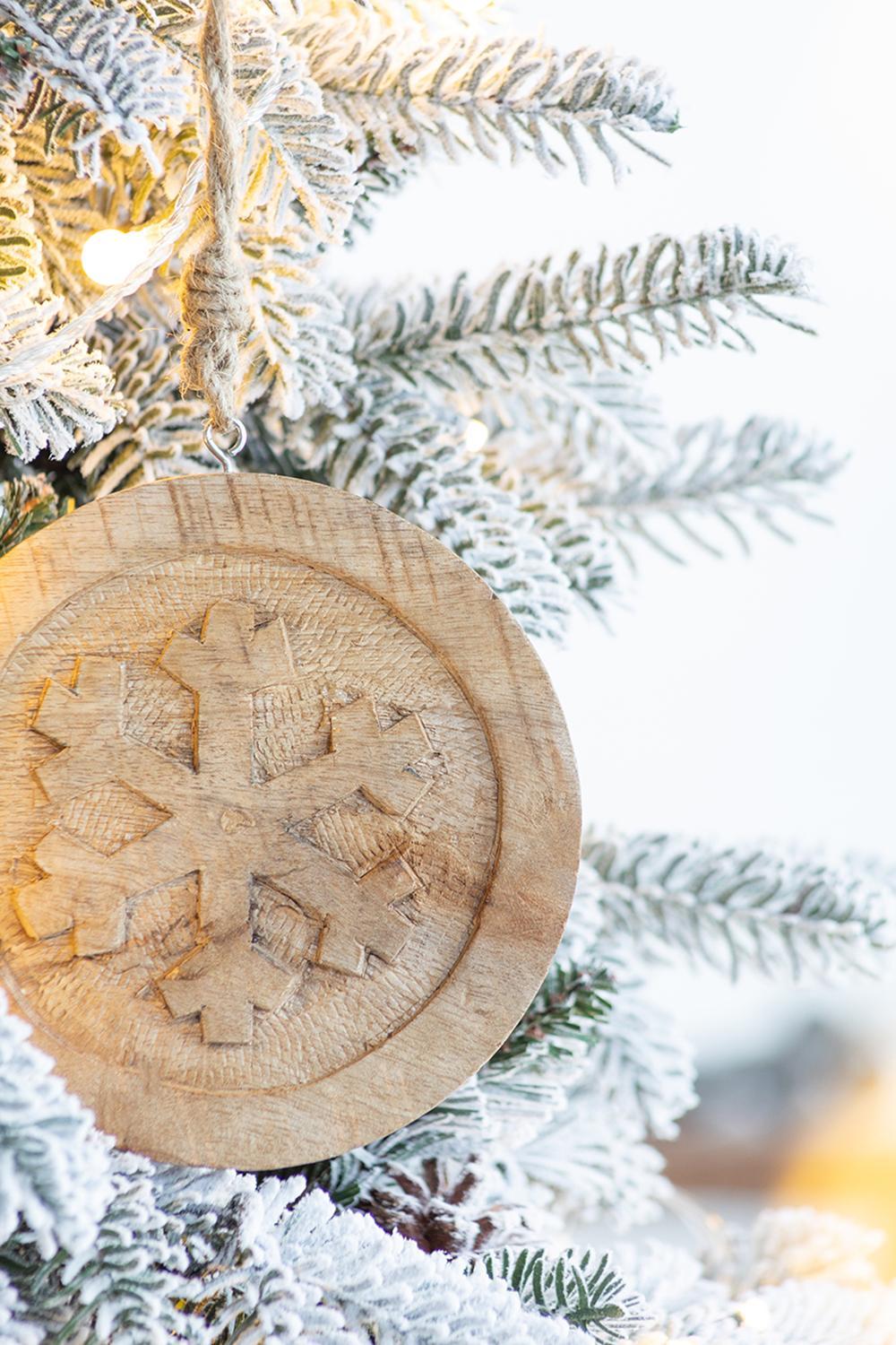 Wooden Hanging Circle With Snowflake Cut Decorative Hanging Christmas Tree Ornaments For Holiday Party Decorations (Set of 12) - Multi