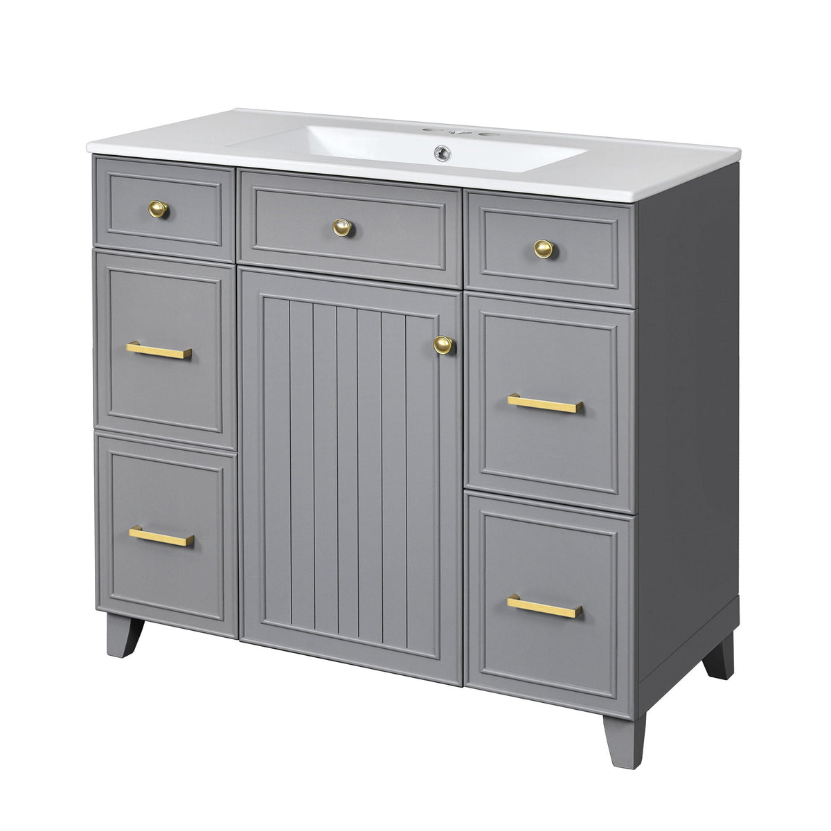 Bathroom Vanity With Ceramic Sink, Soft Close Doors, Adjustable Shelves