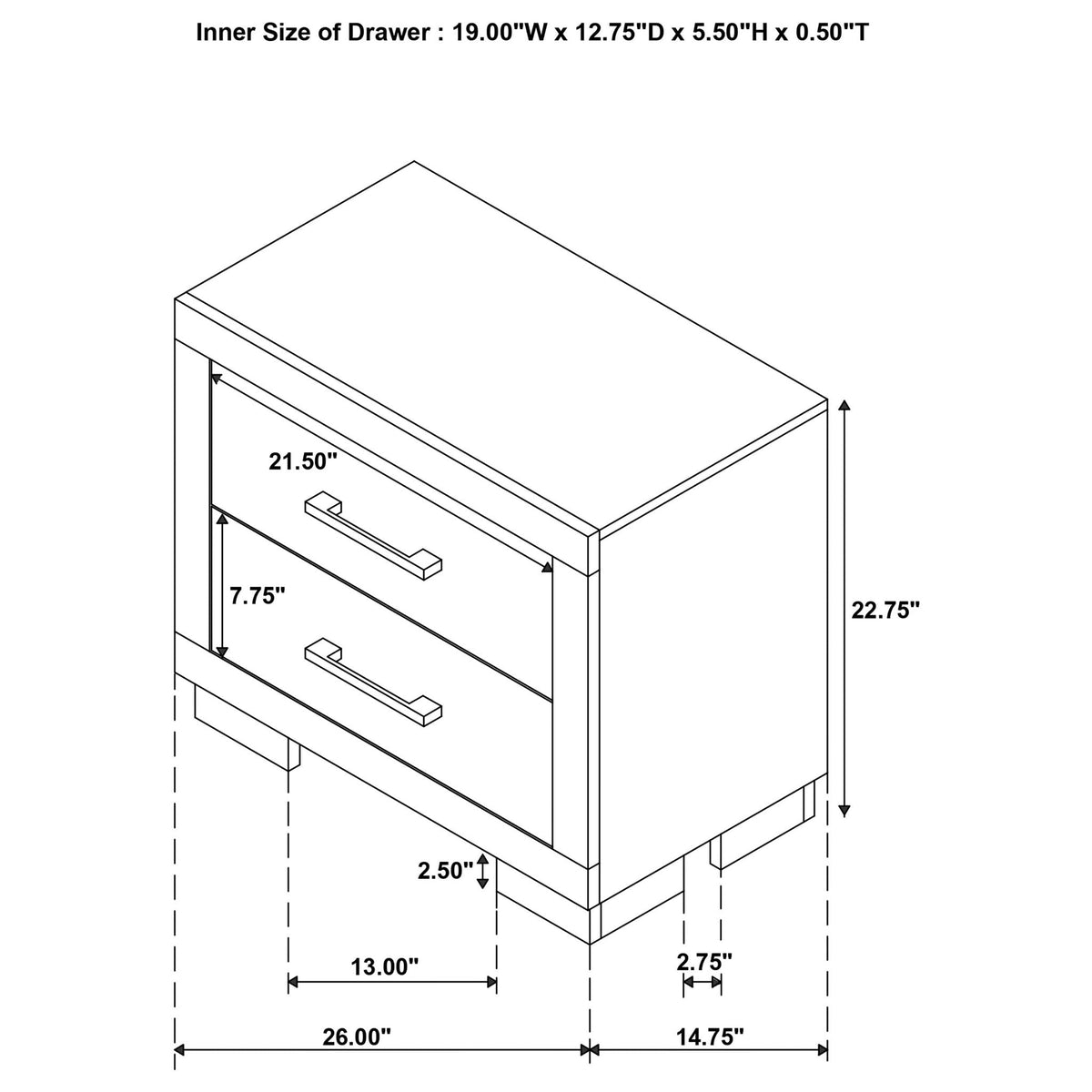 Copper - 2 Drawer Rectangular Nightstand