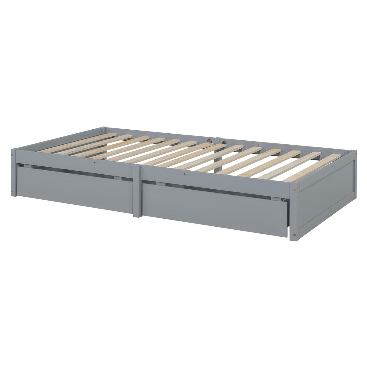 Daybed With Fence Guardrails And 2 Drawers, Split Into Independent Floor Bed & Daybed