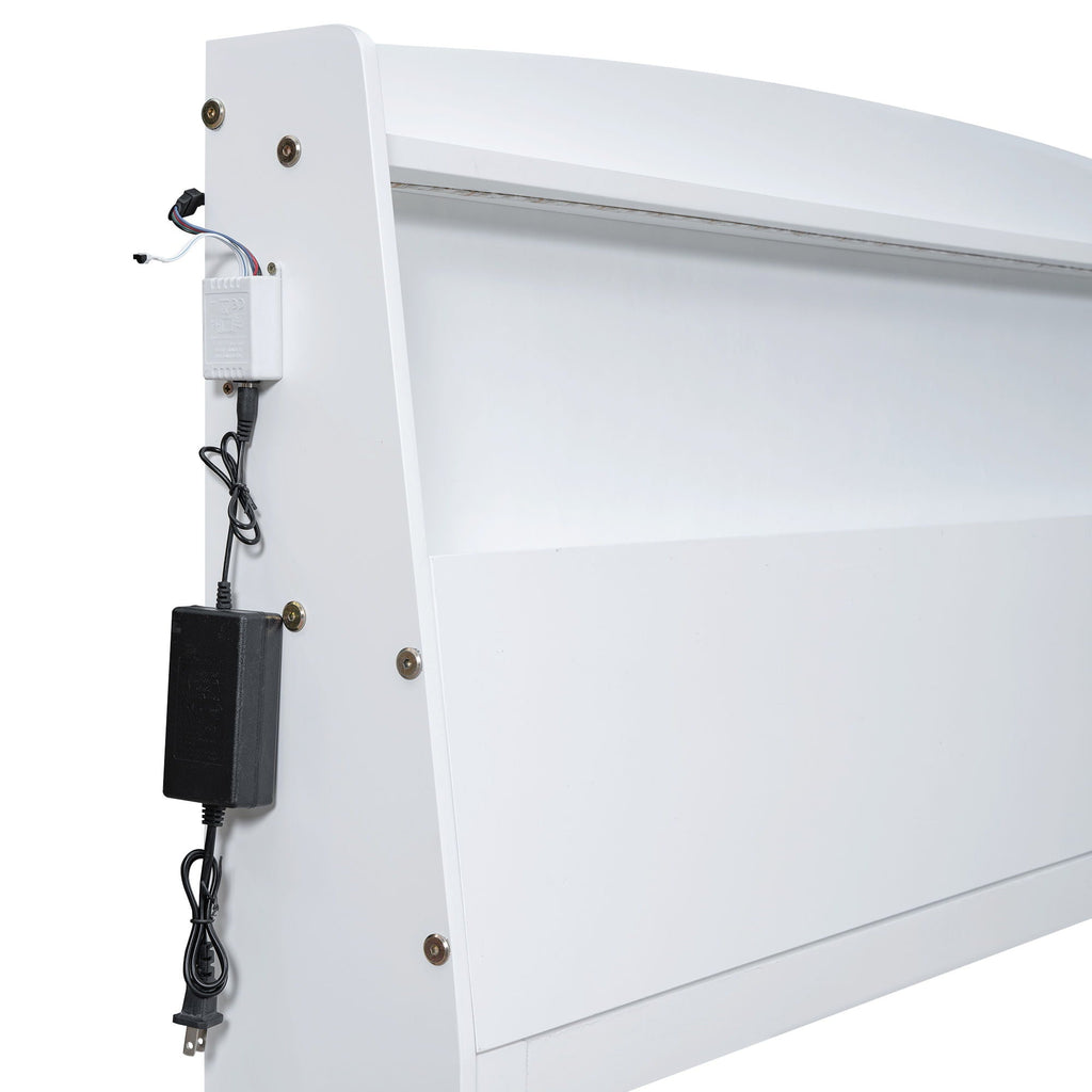 Full Size Platform Bed With Storage LED Headboard, Twin Trundle And 3 Drawers - White