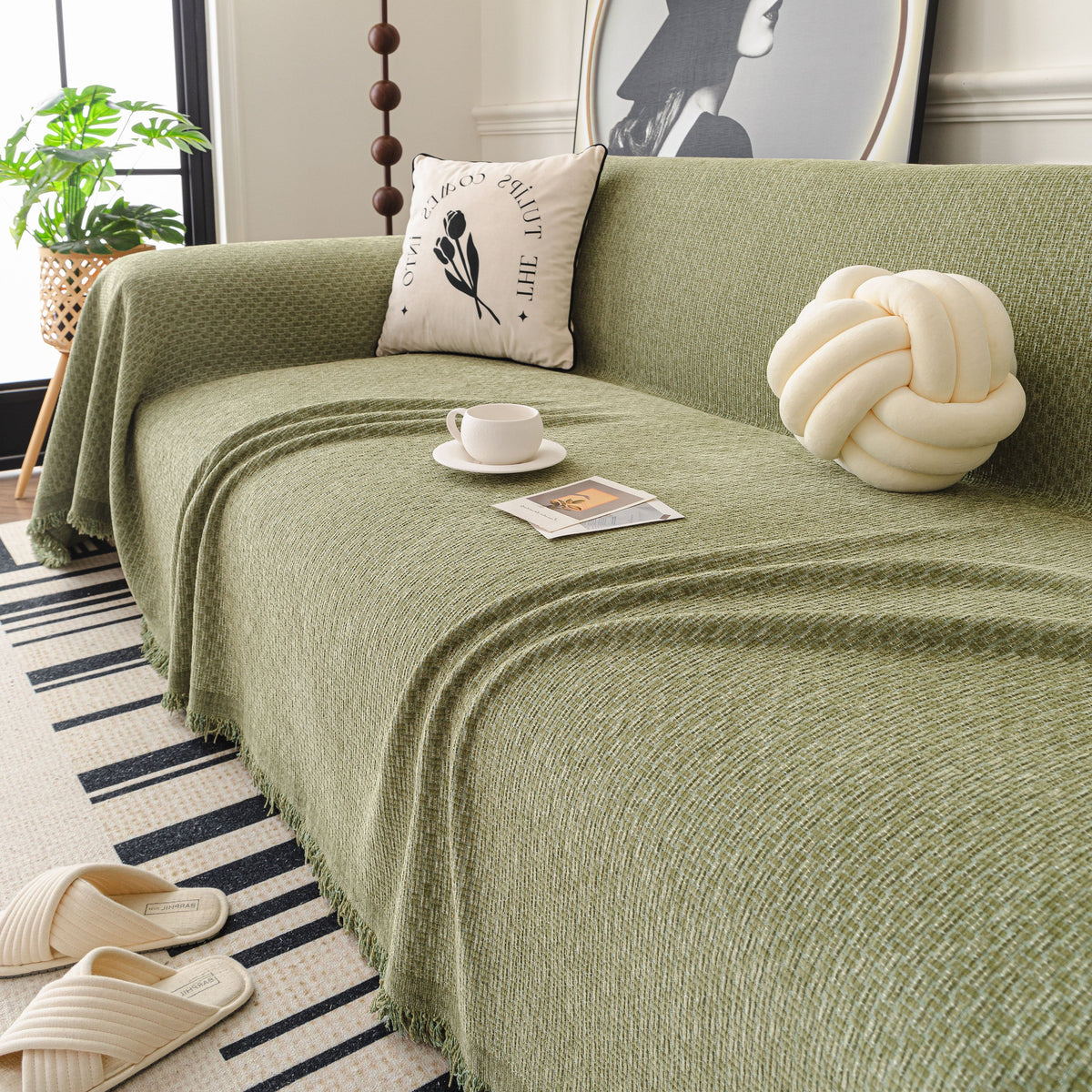 Textured Woven Modern Sofa Cover, Natural Blend Decorative Couch Throw Blanket