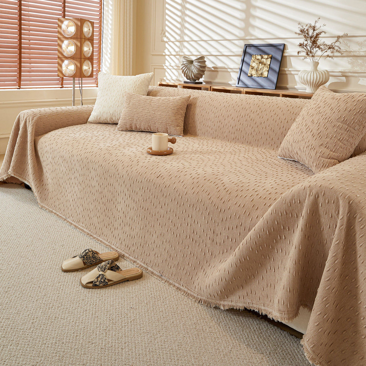 Textured Throw Blanket with 3D Dobby Weave, Minimalist Furniture Protector for Couch