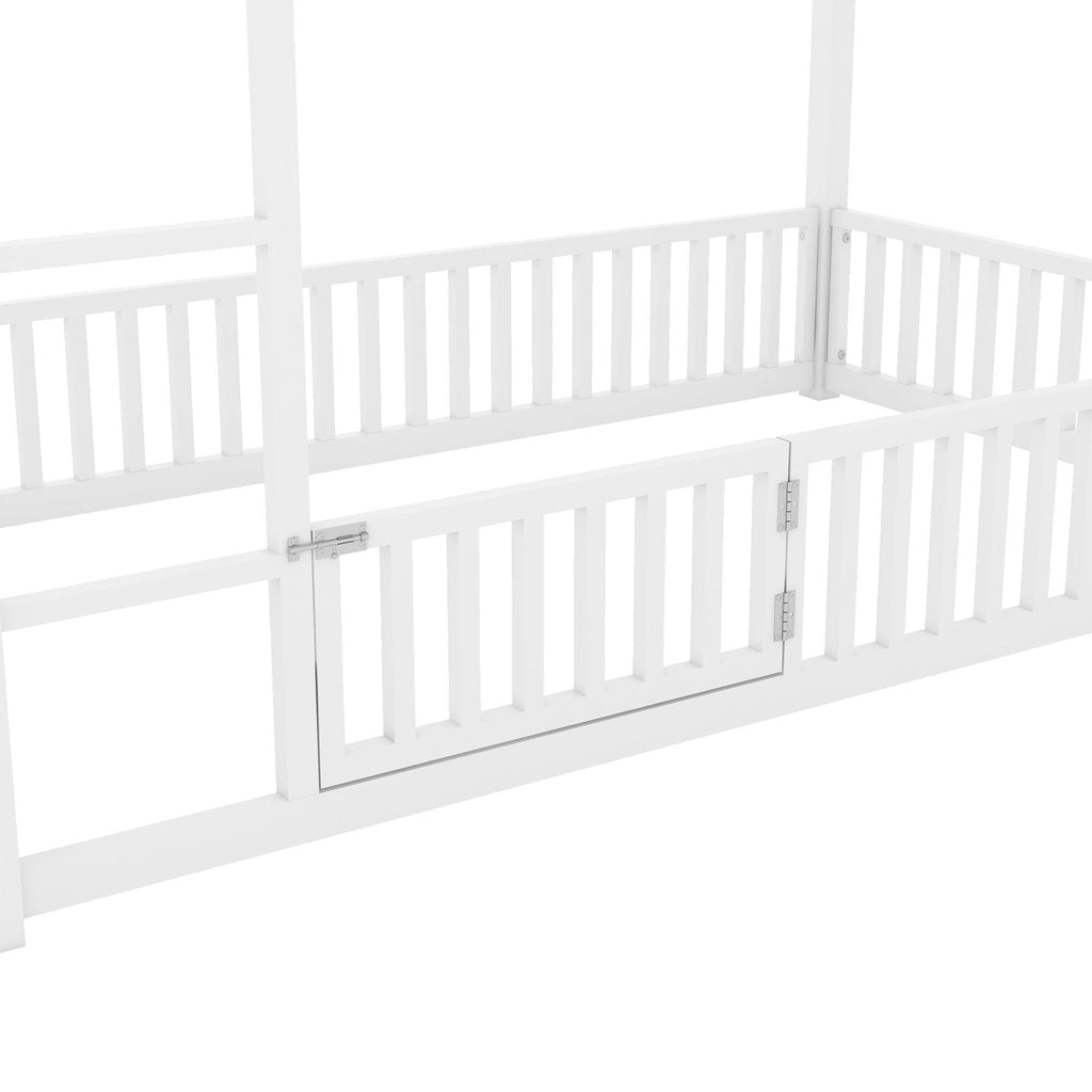 Metal House Bunk Bed With Fence And Door