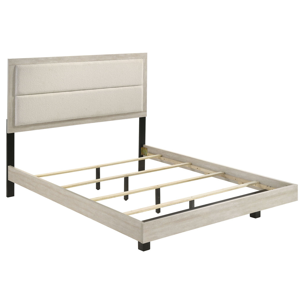 Strout - Queen Panel Bed With Upholstered Headboard - Rustic