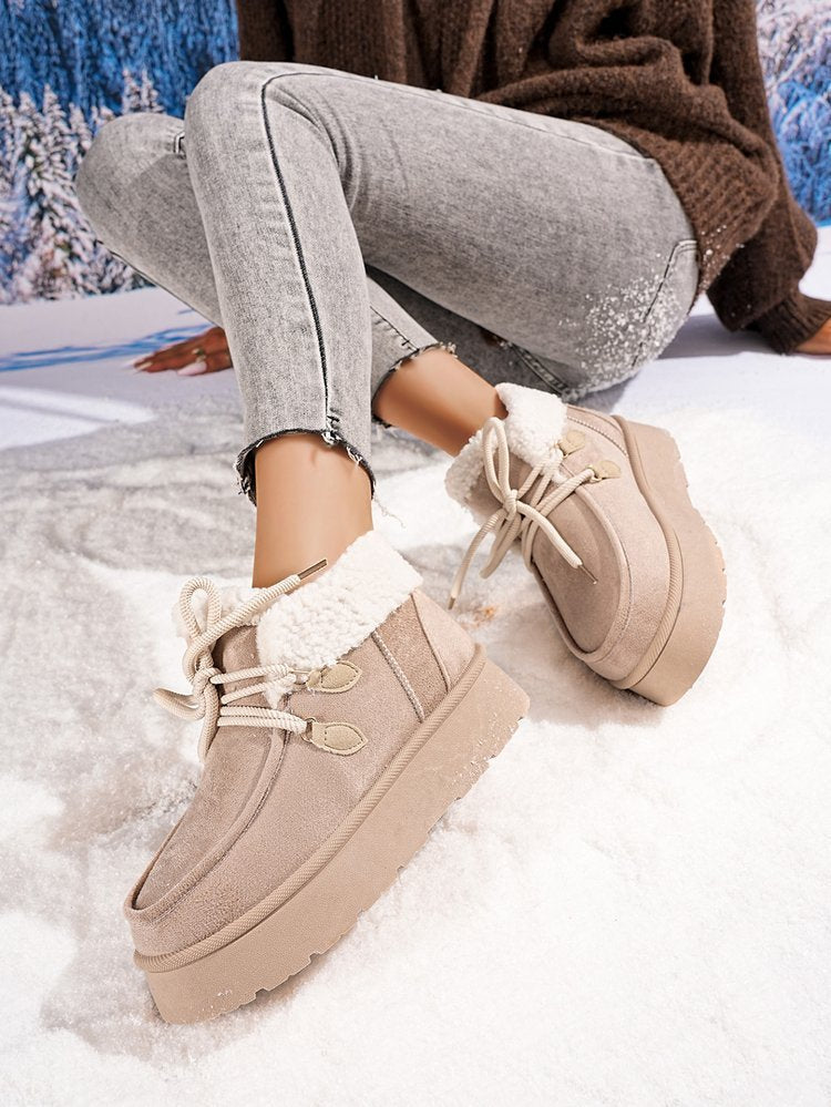 Thick Bottom Fleece-lined Snow Boots Women's Fur Integrated Casual Cotton-padded Shoes