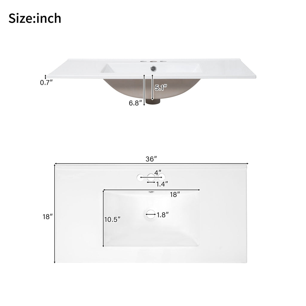Bathroom Vanity With Sink, Soft Close Doors, Adjustable Shelf & 3 Drawers
