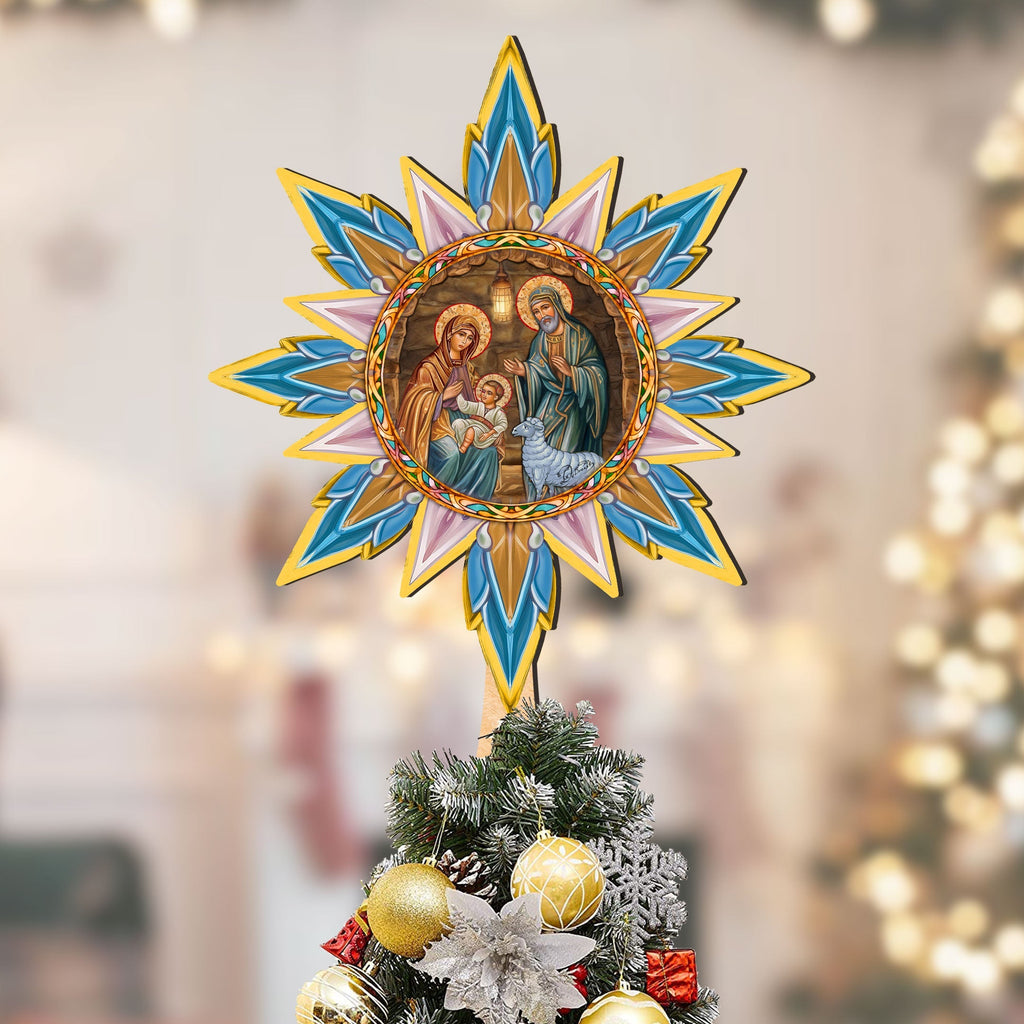 Orthodox Nativity Star Tree Topper Wooden Decor by G. Debrekht - Nativity Holiday Decor - 89504