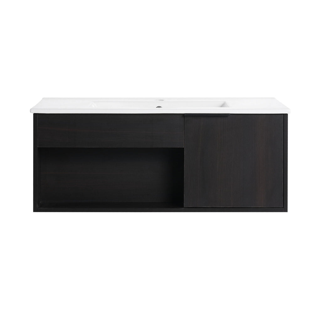 Wall Mounted Floating Bathroom Vanity With Open Shelf & Soft Close Door