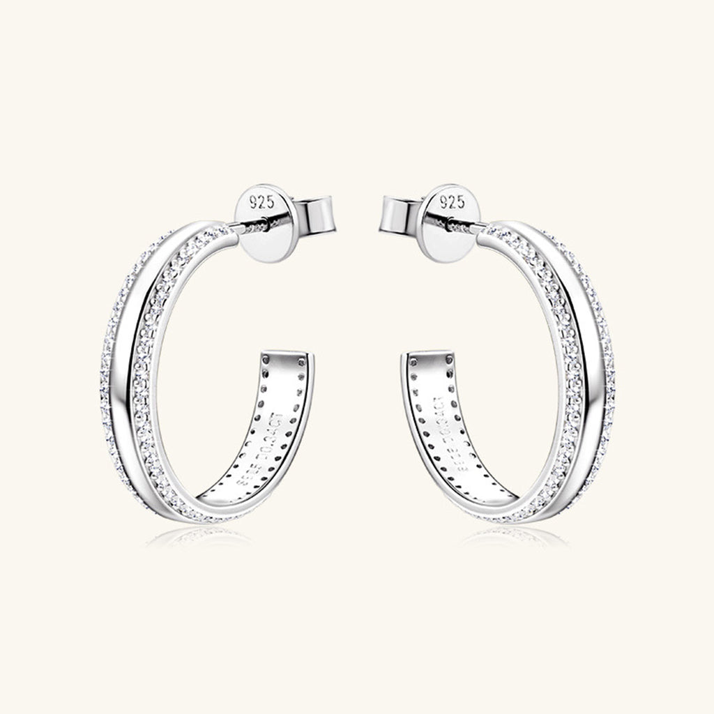 Pure Sterling Silver Inlaid Sparkala™ C-Hoop Earrings