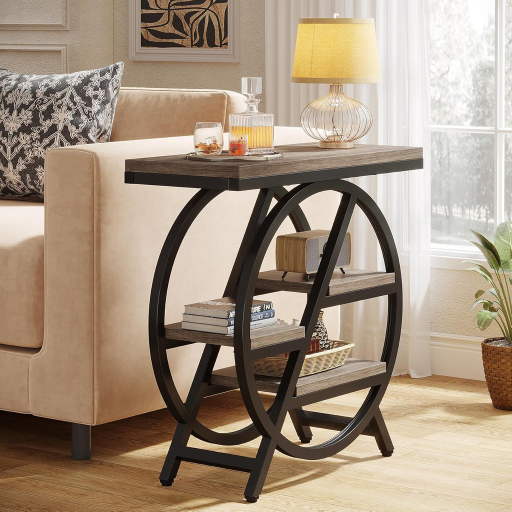 Modern Narrow End Table With 3 Tier Shelves