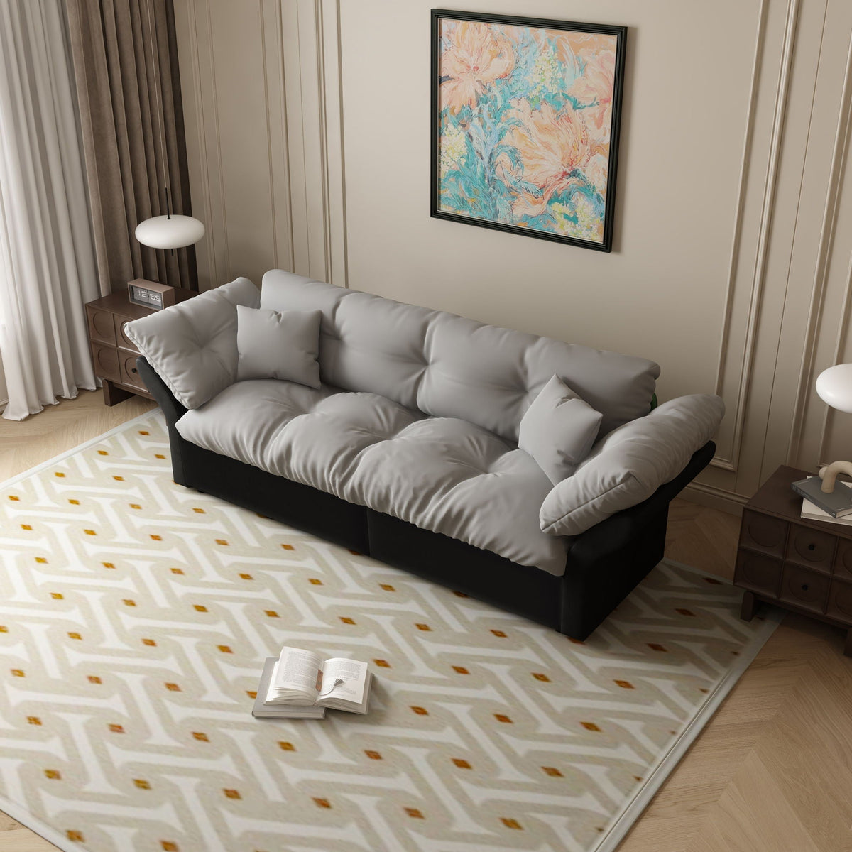Queen Pull Out, 3 In 1 Convertible Sleeper Tufted Sofa & 2 Soft Pillows