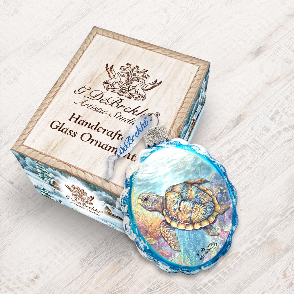 Glass Christmas Ornaments - Turtle Keepsake Glass Ornaments by G. Debrekht - Coastal Holiday Decor - 777396
