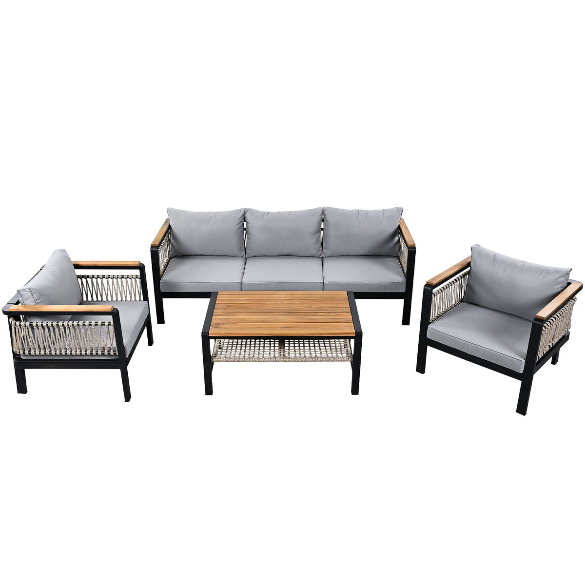 4 Pieces Outdoor Sectional Sofa Set 5 Person Patio Seating Group Outdoor Conversation Set With Cushions And A Coffee Table For Patios