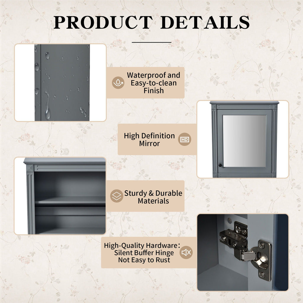 Wall Mounted Bathroom Storage Cabinet With Mirror, Medicine Cabinet With Height Adjustable Shelf
