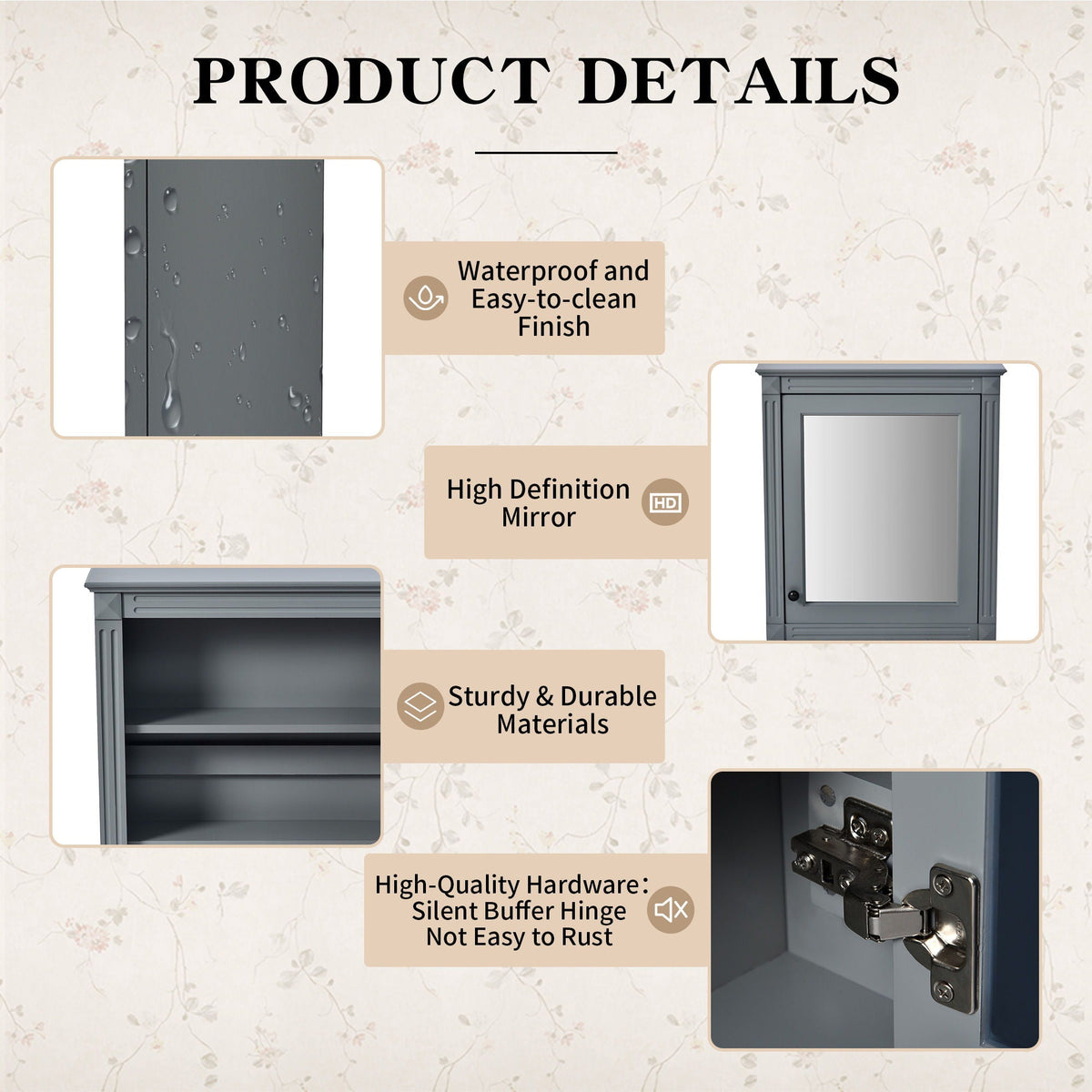 Wall Mounted Bathroom Storage Cabinet With Mirror, Medicine Cabinet With Height Adjustable Shelf