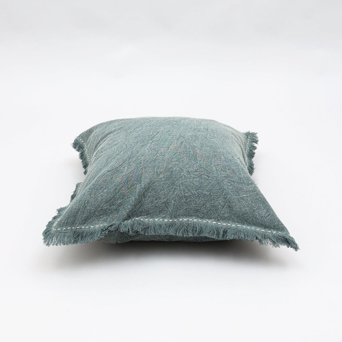 Stonewashed Linen Throw Pillow with Handworked Edges & Fringe - 22x22