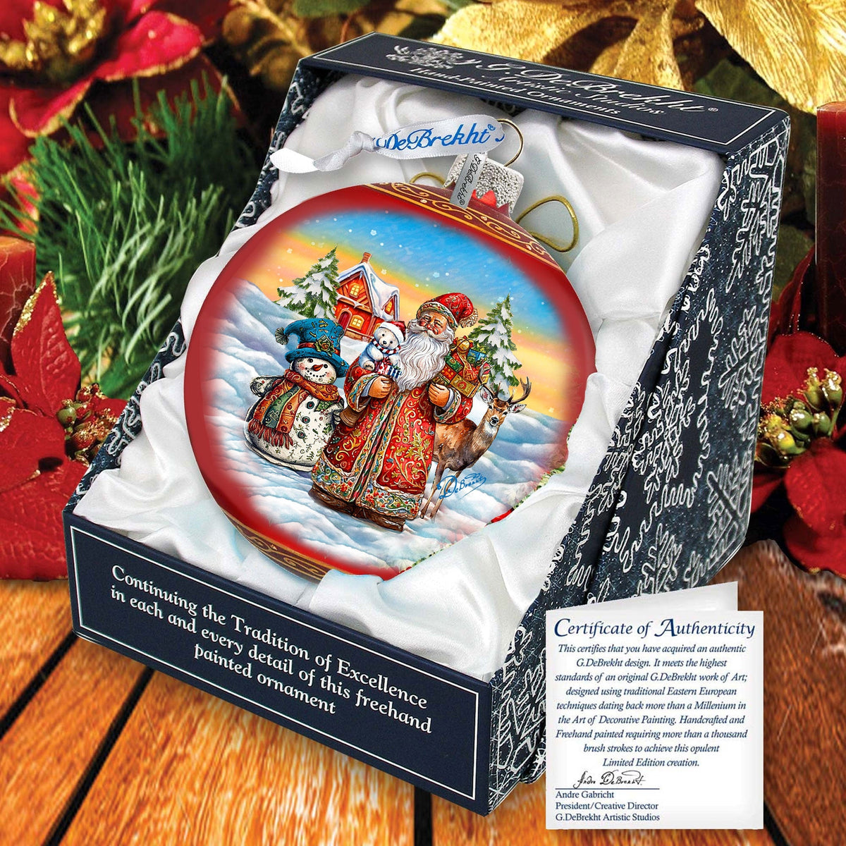 Snowman Splendor Lg Glass Ornament by G.Debrekht - Christmas Santa Snowman Decor - 73944