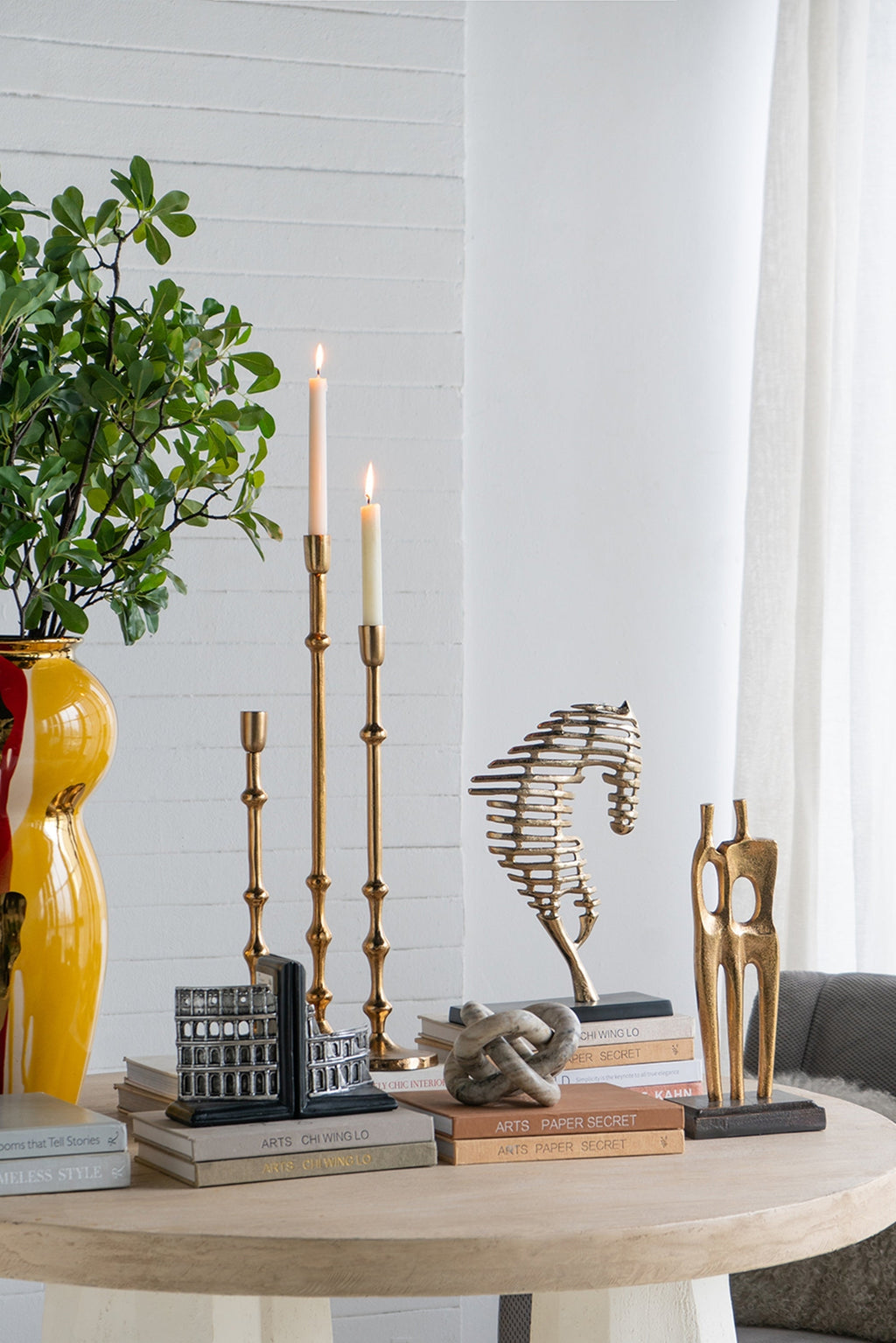 4.5x15.5' Slender Aluminum Taper Candle Holder with Bead Accents, Bronze